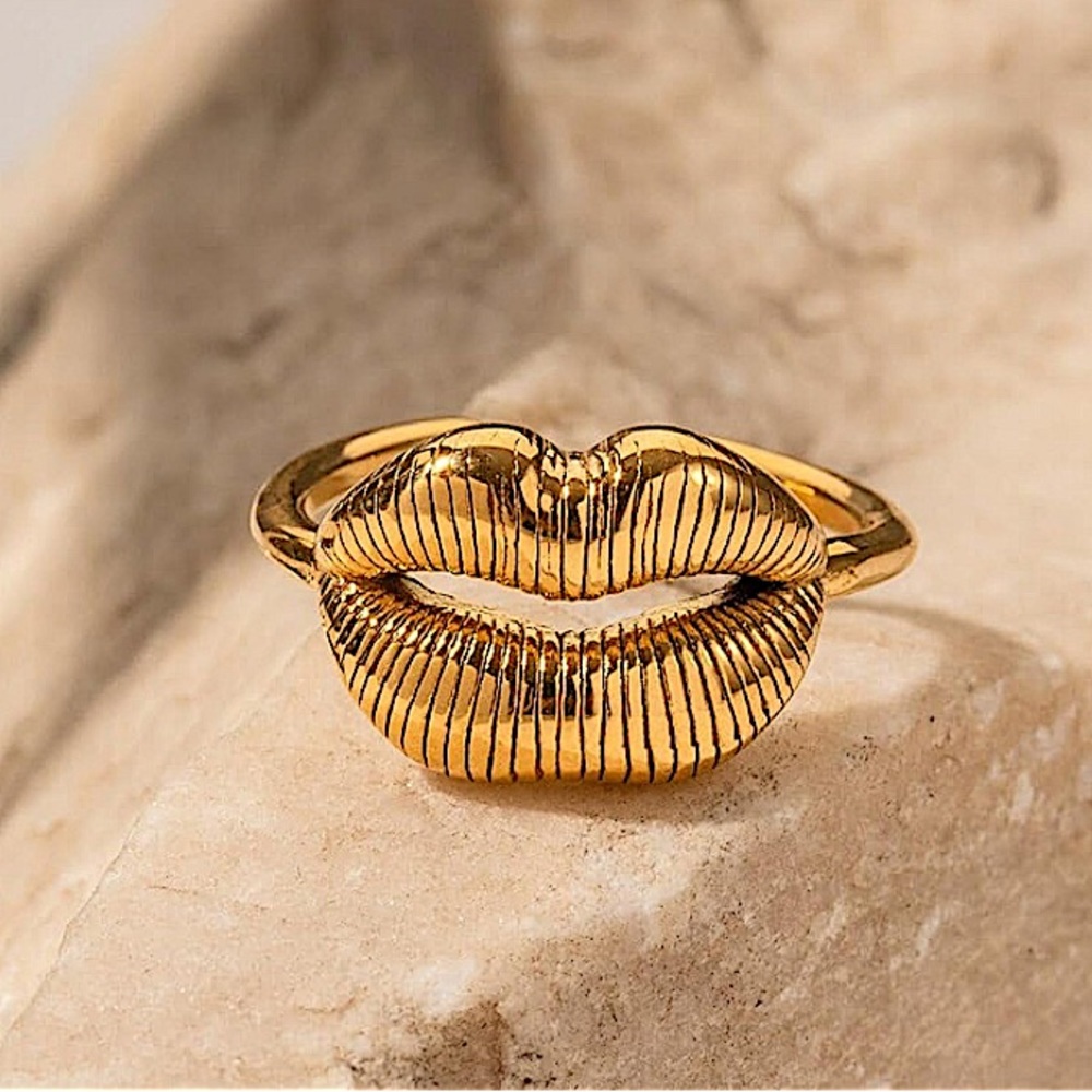 Stainless Steel Lip Resizable Ring Gold Plated Hip Hop Trendy - Picture 2 of 16